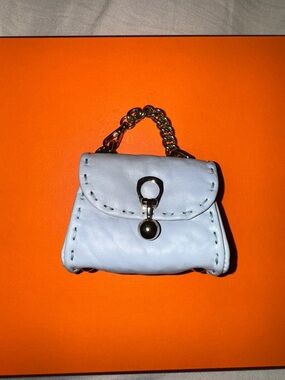 Ermanno Scervino Light Blue Mini Leather Bag Charm Micro Purse Gold Chain Italy